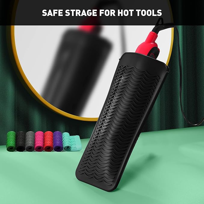 ZAXOP 2 Pack Heat Resistant Silicone Mat Pouch for Flat Iron, Curling Iron,Hair Straightener,Hair Curling Wands,Hot Hair Tools (Purple & Black)