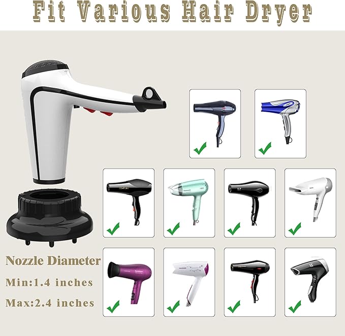 Diffuser Attachment for Hair Dryer,Hair Dryer Diffuser, Hair Diffuser Adaptable for Blow Dryers with D-1.4-Inch to 2.4-Inch for Curly or Wavy Hair,(Black)
