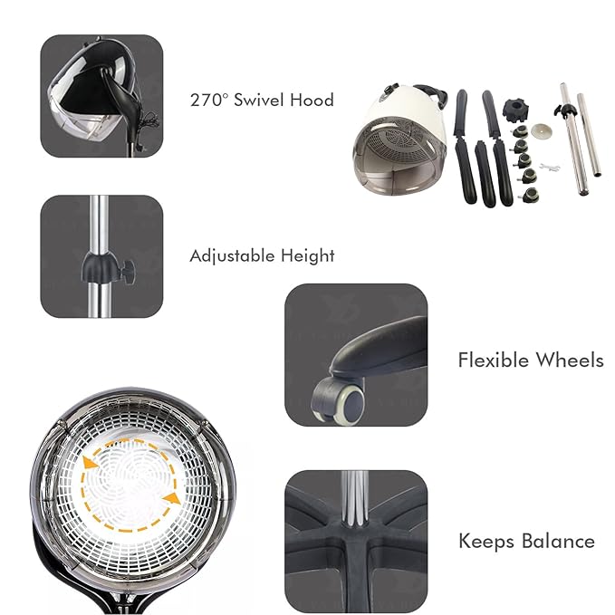 Black,A,Wall Mounted Hair Dryer,Fast Hair Drying Low Noise,Timer 0-60 Min,Steamer Hat Deep Conditioning Heat Steaming Salon Equipment Hooded Machine Used in Hair Processor