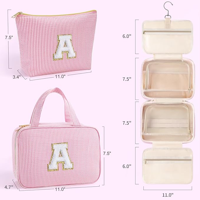 YOOLIFE Hanging Toiletry Bag for Women - Travel Toiletry Bag Makeup Bag, Portable Toiletries Cosmetic Bag, Airplane Travel Essentials - Letter P, Blue