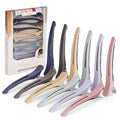 12pcs Duck Billed Hair Clips for Styling Sectioning Rollers Blowout Cutting - Professional Salon Clips with Silicone Band for Stylists Hairdressers Thick Long Hair – Ashen 6 Colors 4.48” Long