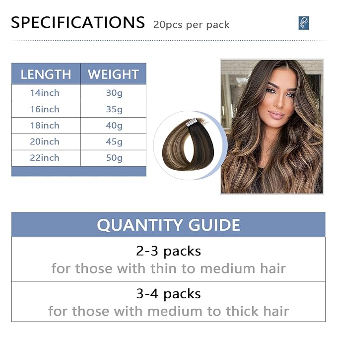 COOKAYU Invisi Edge Tape in Hair Extensions Real Human Hair Seamless Injected Tape Ins 14Inch 20pcs 30g Natural Black to Medium Brown and Caramel blonde Extensions