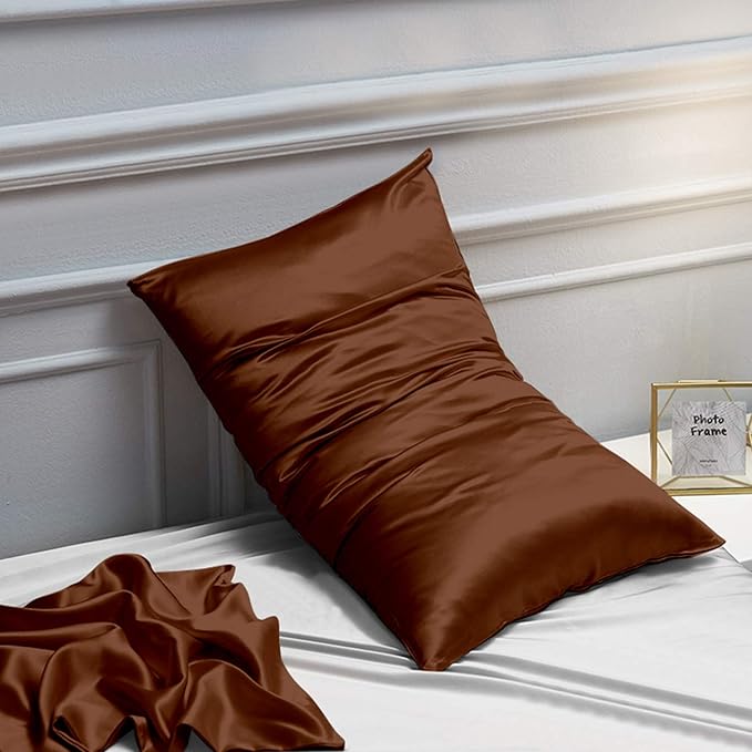NTBAY 12 Pack Satin Standard Pillowcases for Hair and Skin, Luxurious and Silky Pillow Cases with Envelope Closure, 20 x 26 Inches, Brown