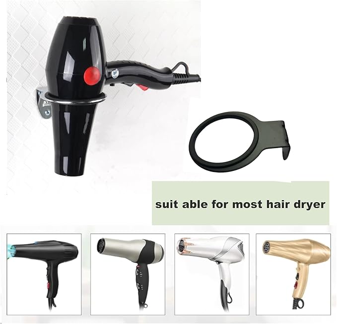 Wall Mounted Hair Dryer Stand, Stainless Steel , Hair Tool Storage, Suitable for Bathrooms, Hair Salons, Hotels (Black 1 PCS)