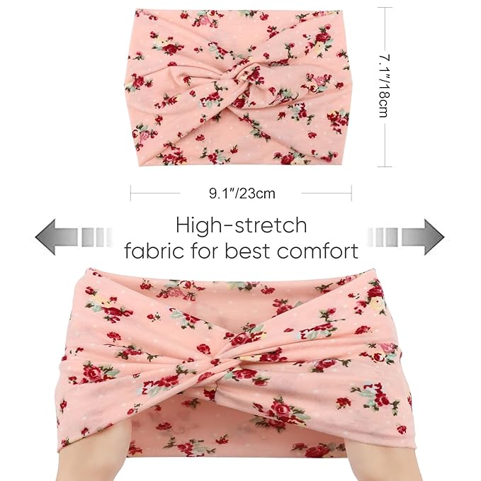 DRESHOW 4 Pack Turban Headbands for Women Wide Vintage Head Wraps Knotted Cute Hair Band Accessories