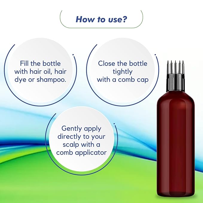 Empty Amber Color Hair Root Comb Applicator Bottle with Comb Cap for applying Hair Oil, Shampoo & Hair Dye, Refillable, Leak Proof, Reusable Multipurpose Use - 100 ml Pack of 4