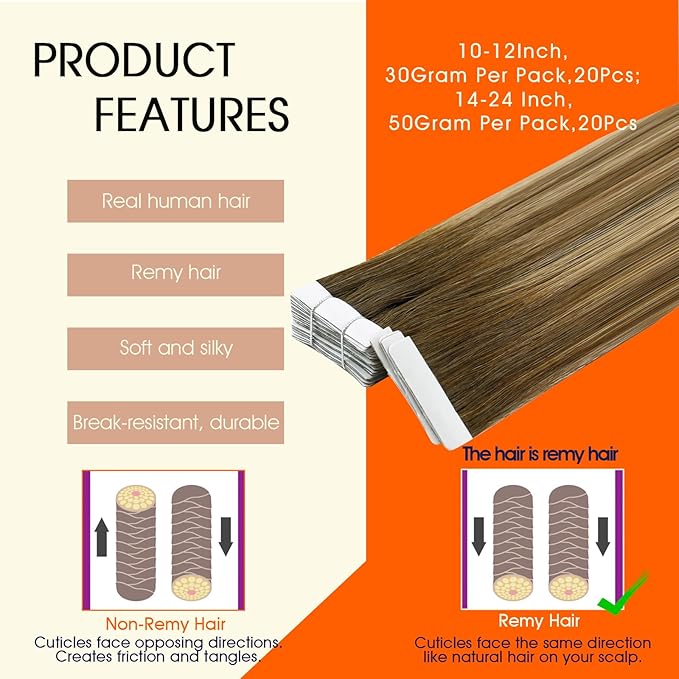 Full Shine Injection Tape in Hair Extensions Color 4/24/4 Bridal Hairstyles Lightweight Natural Straight Human Hair Tape in Extensions 20Inch 50G 20Pcs Seamless Invisible Extension