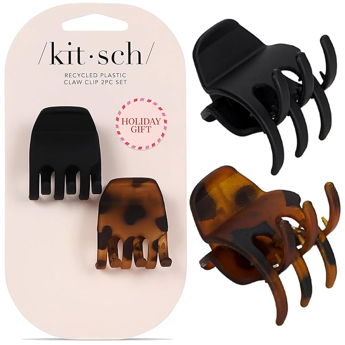 Kitsch Eco-Friendly Medium Claw Clips - Cute & Stylish Short Hair Accessories for Women, Girls | Ideal Size for Any Hairstyles | Ideal Gifts for Women, 2pcs (Black & Tortoise)