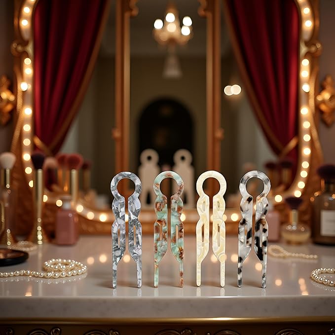 Prestige Acetate Hair Pins - 4 Pack with Storage Case, 4.5” U-Shaped Clips for Thick Hair, Elegant French-Style Hair Accessories