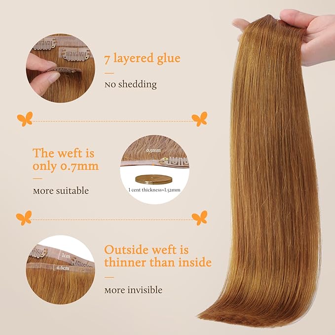 DOORES Seamless Clip in Hair Extensions - Medium Auburn, 22 Inch, 150g, 7pcs - Invisi Edge, Human Hair, Natural, Straight, Long