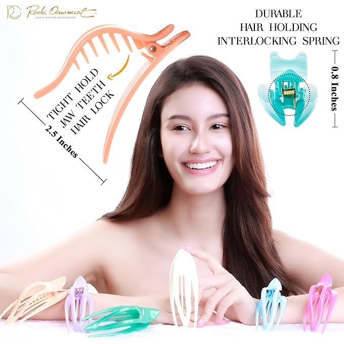RC ROCHE 6 Pcs Flat Hair Clips Big Claw for Thick Hair French Duckbill Women No Slip Side Slide Curved Alligator Concord Strong Grip Hold Volume Lay Down Clamp, Small Pastel Multicolor