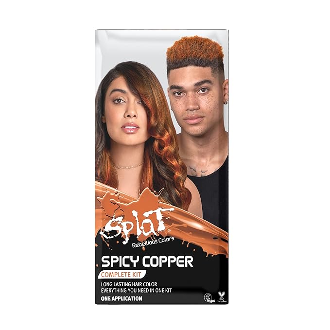 Splat Spicy Copper Semi Permanent Hair Dye Kit with Bleach, 1 Application, Includes Copper Orange Hair Dye, Oxide & Bleach Powder, Vegan & Cruelty Free Hair Color