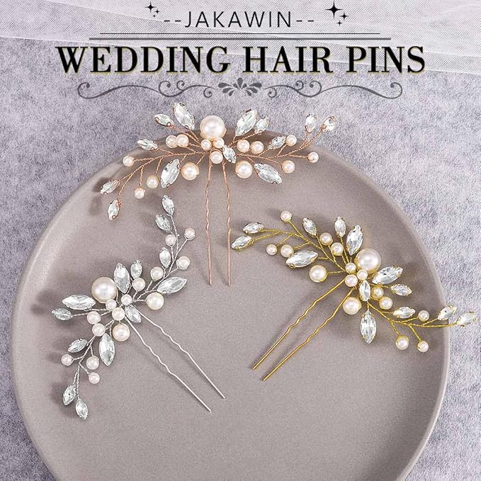 JAKAWIN Pearl Hair Pin Silver Wedding Hair Piece Bridal Hair Accessories for Women HP179 (2 Gold)