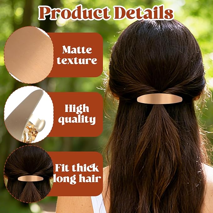 2Pcs Oval French Barrette Hair Clips, Vintage Metal Gold Hair Clip, Elegant French Clip for All Hairs, Gold Hairs Barrettes for Wedding Prom & Formal Events Valentine's Day（Gold, Silver）