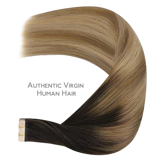 WENNALIFE Tape in Hair Extensions Human Hair Dark Brown to Chestnut Brown and Dirty Blonde Highlighted Tape in Extensions, 10pcs 25g 16 inch Remy Invisible Tape Ins Straight