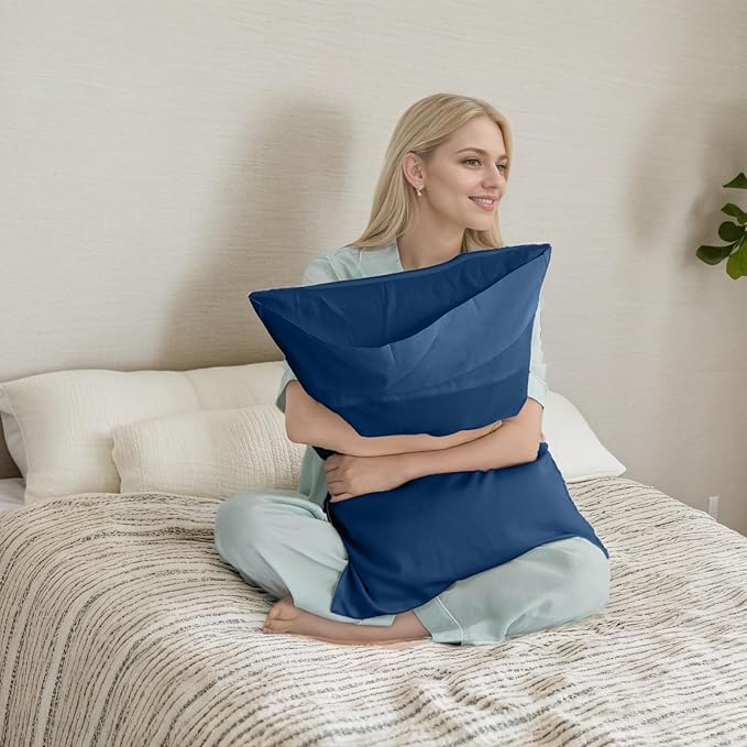 Pillow Cases Queen Size 2 Pack, Bamboo Rayon Cooling Pillowcases with Envelope Closure, Cool Breathable Pillow Case for Hot Sleepers & Night Sweats, 20x30 inch, Deep Blue