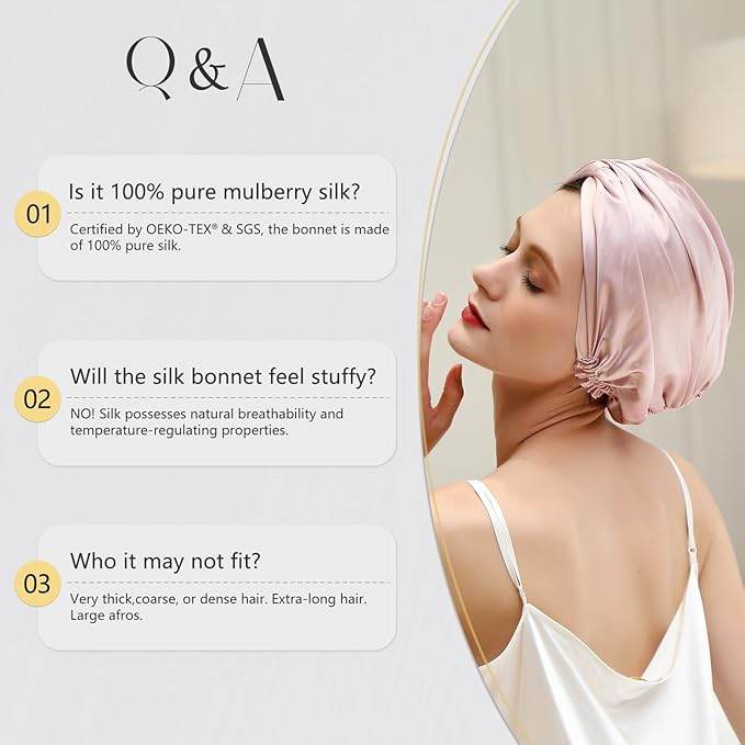 ZIMASILK 100% 22 Momme Mulberry Silk Bonnet for Sleeping Women, Breathable Silk Hair Wrap for Premium Hair Protection - Reducing Friction (1Pc, Blush Pink)