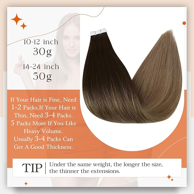 Full Shine Tape in Extensions Human Hair Balayage Tape in Hair Extensions Dark Brown to Chestnut Brown Highlighted Ash Blonde 20Inch Straight Hair Extensions Tape ins Natural Hair 20pcs 50G Add Length