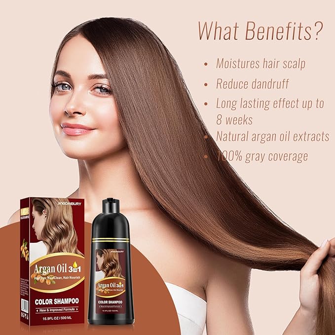 Wine Red Hair Dye Shampoo 3 in 1 for Men Women, Argan Oil Burgundy Hair Dye Shampoo, Red Color Shampoo Hair Dye, Easy to Use, Instant Hair Dye for All Hair Types (Wine red)