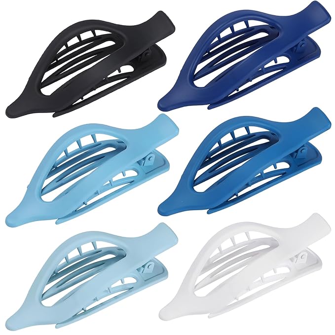 Flat Hair Clips for Women - 6 PCS French Flat Claw Clips Medium Hair Clips for Girls Large Hair Claw Clips for Thick or Thin Hair Strong Hold No Slip Hair Accessories for women (Blue)