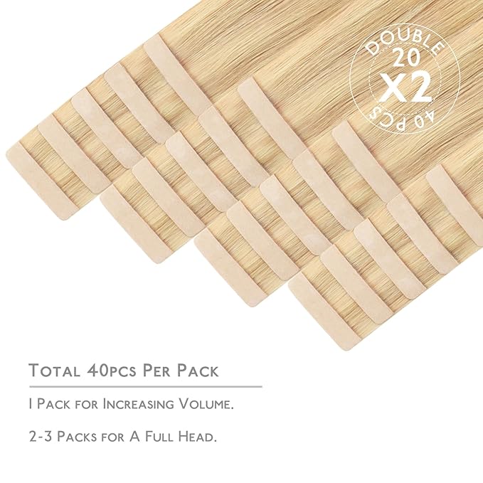WENNALIFE Tape in Hair Extensions Human Hair, 40pcs 80g 12 inch Light Blonde Highlighted Golden Blonde Hair Extensions Real Human Hair Straight Tape in Extensions Invisible Human Hair Extensions