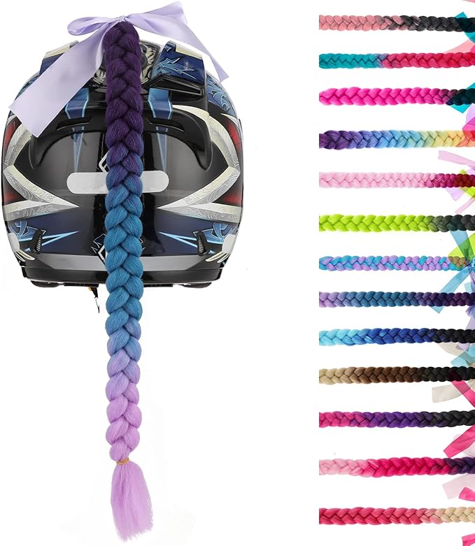 SEGO 1PCS/2PCS Helmet Pigtail Braids with Detachable Suction Cup Bowknot Ponytail Hair Many Colors (Helmet not Included)