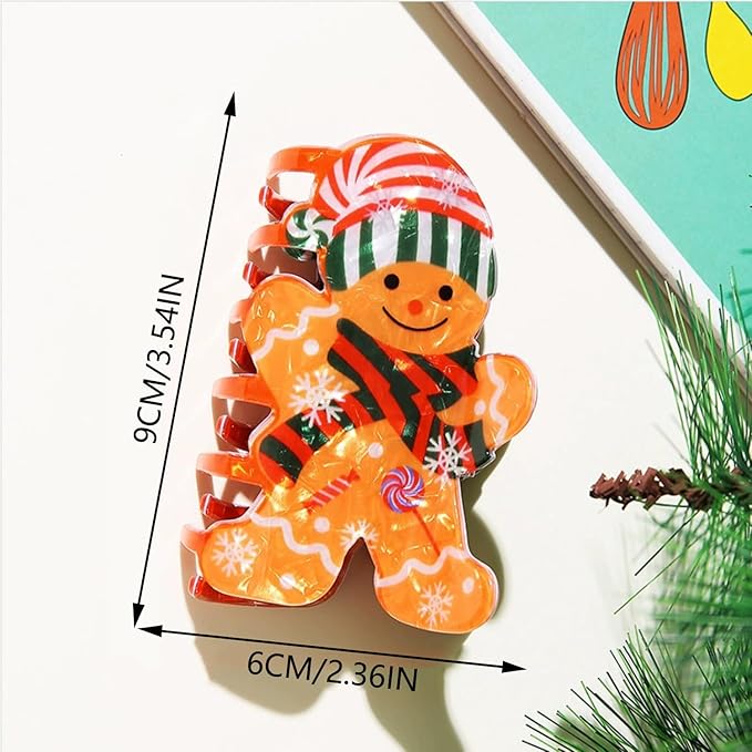 Christmas Hair Clips Gingerbread Man Hair Claw Clips Cute Snowflake Candy Cane Christmas Hair Barrettes Gingerbread Man Claw Clip with Green Hat Scarf Design Winter Xmas New Year Hair Accessories