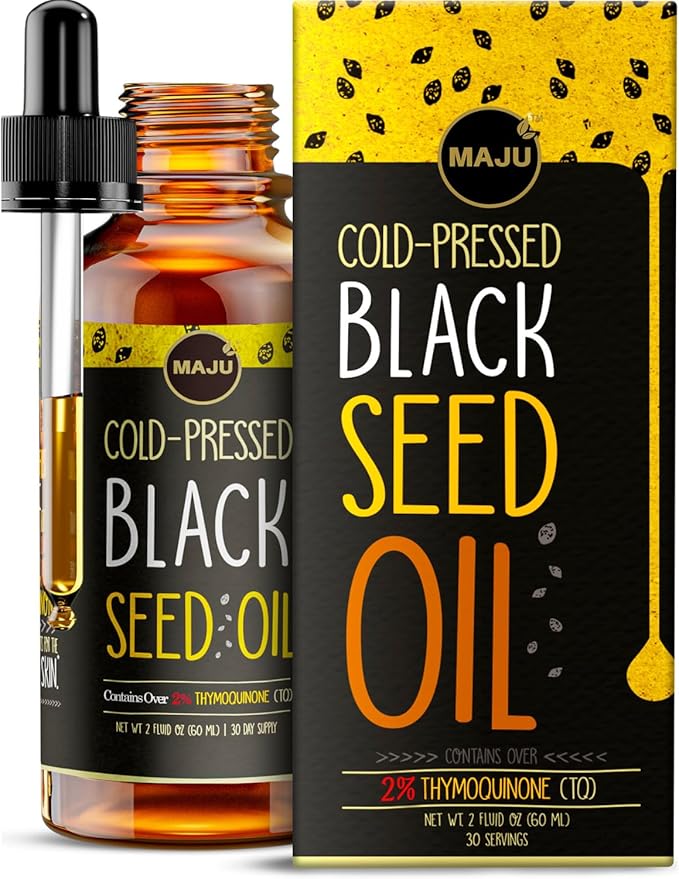 Maju Superfoods Black Seed Oil - 3 Times TQ, Cold-Pressed, Travel Size, 100% Turkish Black Cumin Seed Oil, Liquid Pure Blackseed, Glass Bottle, 2 Oz