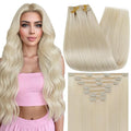 Full Shine Clip in Hair Extensions Real Human Hair Blonde Remy Hair Extensions Clip in Human Hair for Short Bob for Highlights 14 Inch 7 Pcs 120 G