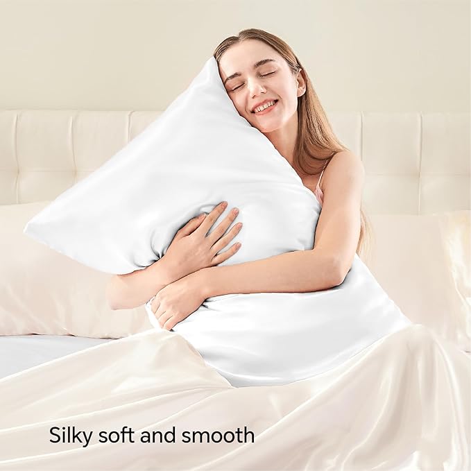 BEDELITE Satin Pillowcase with Zipper 4 Pack, White Pillow Cases Standard Size, Super Soft and Cooling Similar to Silk Pillow Cases, Gift for Women Men(20x26 Inches)