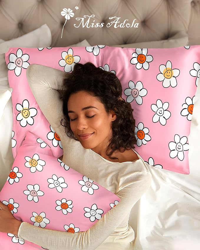 2 Pack Mulberry Silk Pillowcase for Hair and Skin - Standard Size 20 x 26 Inches with Hidden Zipper PK Laugh Flower 19 Momme Soft Sleeping Silk Pillow Case for Women, Moms