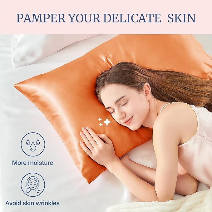 BEDELITE Satin Pillowcase for Hair and Skin, Super Soft and Cooling Similar to Silk Pillow Cases 2 Pack with Envelope Closure, Gift for Women Men(20"x26" Standard Size, Burnt Orange)