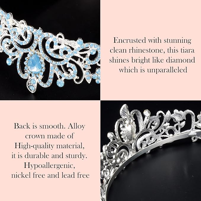 Didder Blue Opal Tiara Crowns for Women Girls, Princess Crown with Combs Tiaras for Women Girls Wedding Crowns for Brides Headband Prom Birthday Gift Halloween Costumes Hair Accessories