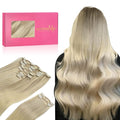 WENNALIFE Clip in Hair Extensions, 150g 22 Inch 9pcs Ash Blonde to Golden Blonde and Platinum Blonde Human Hair Extensions Thicker Clip in Hair Extensions Real Human Hair Clip Set Double Weft