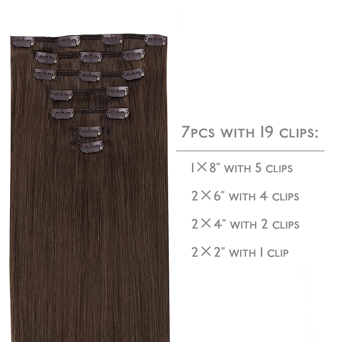 WENNALIFE Clip in Hair Extensions Real Human Hair, 22 Inch 160g 7pcs Chocolate Brown Remy Hair Straight Natural Extensiones De Cabello Humano Con Clip Ins