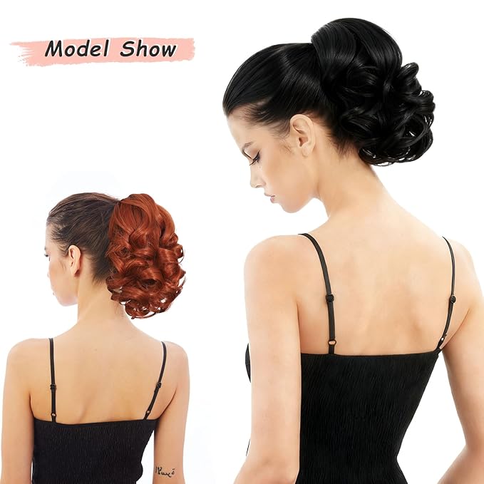 Ponytail Extension, Clip on Ponytails for Women, 9" Claw Clip in Short Curly Wavy Pony Hair Extension for Women - Black