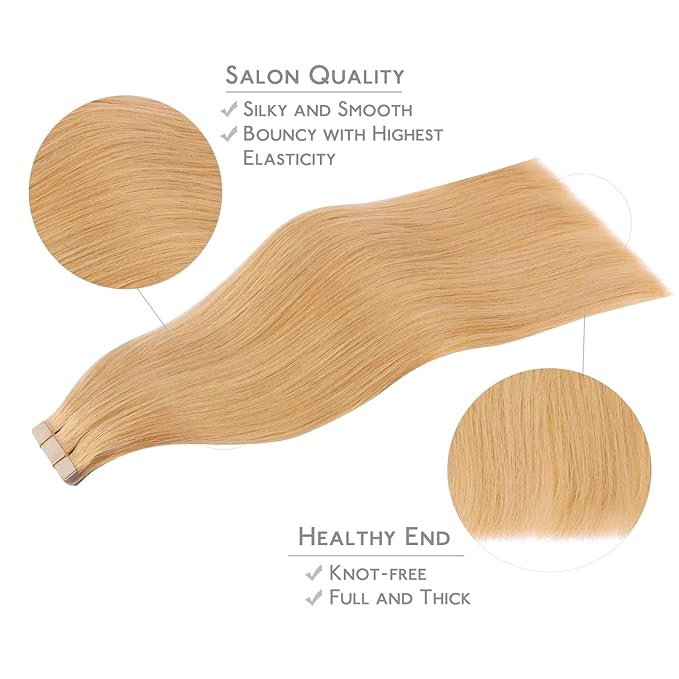 WENNALIFE Tape in Hair Extensions Human Hair, 20pcs 50g 16 inch Strawberry Blonde Remy Hair Extensions Straight Human Hair Tape in Extensions Skin Weft Tape Extensions Human Hair