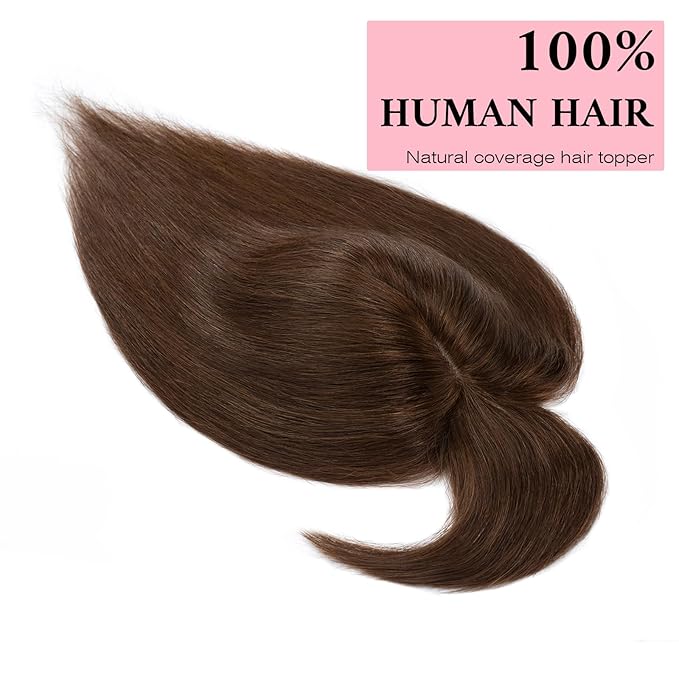 SEGO 100% Real Human Hair Toppers, with Air Bangs, Silk Base 150% Density, Clip in Topper, 2.7”x5.1”, HairPieces for Women, with Thinning/Hair Loss Cover Gray