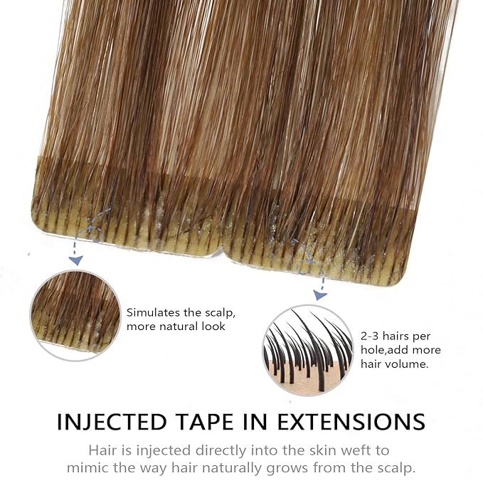 COOKAYU Invisible Tape in Extensions Human Hair, Medium Brown to Caramel Blonde 18Inch 40g 20pcs Injected Tape in Human Hair Straight Invisi Edge Extension