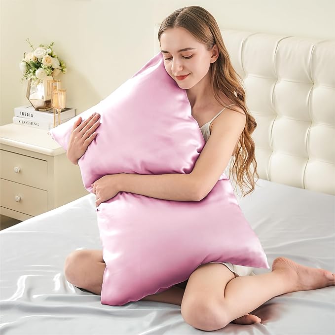 INFIIXSO Mulberry Silk Pillowcase for Hair and Skin, Silk Pillow Cases Standard Size with Hidden Zipper 20x26 Inches, Extraordinary Smooth and Soft Cooling Pillow Cases for Hot Sleepers(Pink, 1 Pack)