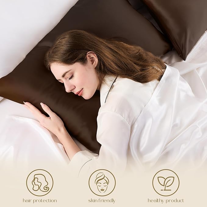 ZIMASILK 100% Pure Mulberry Silk Pillowcase for Hair and Skin Health,Soft and Smooth,Both Sides Premium Grade 6A Silk,600 Thread Count,with Hidden Zipper,1pc (Queen 20''x30'',Chocolate)