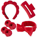 7 Pcs Spa Set, Facial Headband and Wristband Set, Skincare Accessories, College Style Girl Idea Gifts, Hair Accessories for Women and Girls（Red）
