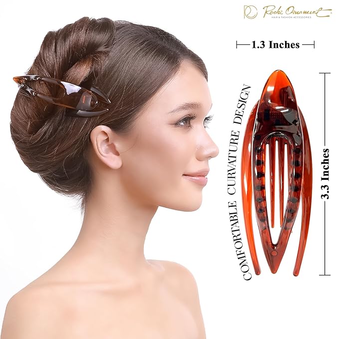 RC ROCHE 6 Pcs Flat Hair Clips Big Claw for Thick Hair French Duckbill Women No Slip Side Slide Curved Alligator Concord Strong Grip Hold Volume Lay Down Clamp, Small Brown