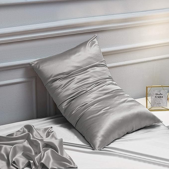 NTBAY 2 Pack Satin Standard Pillowcases for Hair and Skin, Luxurious and Silky Pillow Cases with Envelope Closure, 20x26 Inches, Grey
