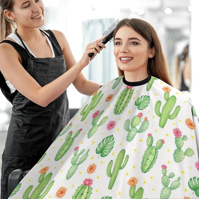 Women Desert Green Cactus Flower Professional Salon Cutting Barber Hairdressing Cape, Lightweight Hairdressing Haircut Apron for Hair Cutting Styling, Haircut Tools