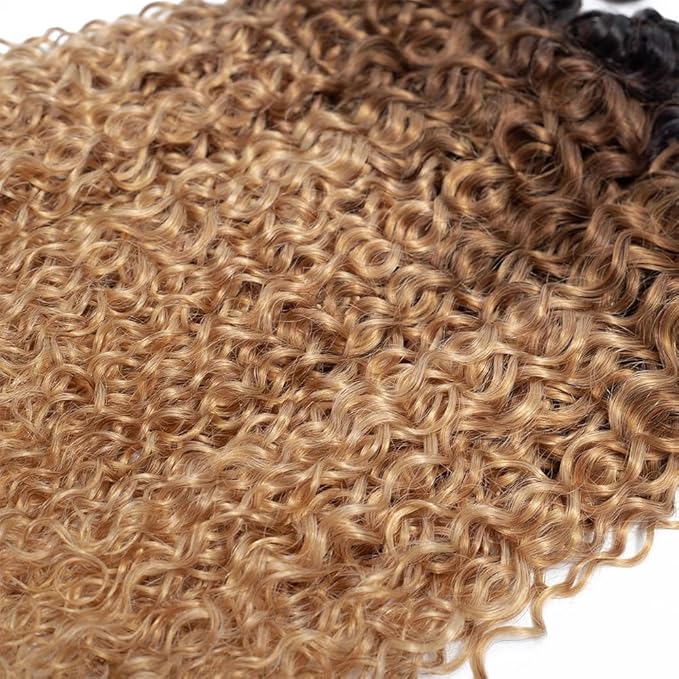 28 30 32 Inch Ombre Brown Human Hair Bundles 4/27 Water Wave Bundles Niegmeag Virgin Remy Hair Extensions Double Weft Honey Blonde Wet and Wavy Bundle