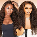 Arabella 13x6 Chocolate Brown Wigs Human Hair Deep Wave Lace Front Wigs Human Hair 4# Brown Deep Curly HD Lace Frontal Wigs for Women Pre Plucked with Natural Hairline 20 Inch