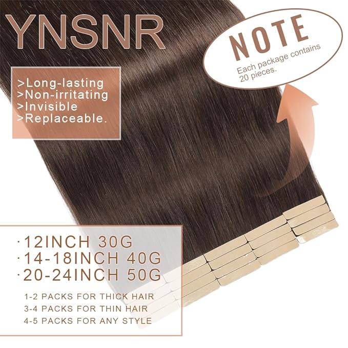 Tape in Hair Extensions Human Hair 16 Inch 20pcs Invisible Tape ins Hair Extensions Real Human Hair Dark Brown Remy Seamless Injected Tape Extensions