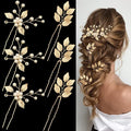 6 Pieces Bridal Wedding Hair Pins Gold Leaf Crystal Pearl Hair Pins Clips Headpiece Vintage Wedding Hair Accessories Jewelry with Rhinestone for Brides Bridesmaids Flower Girls (Classic)