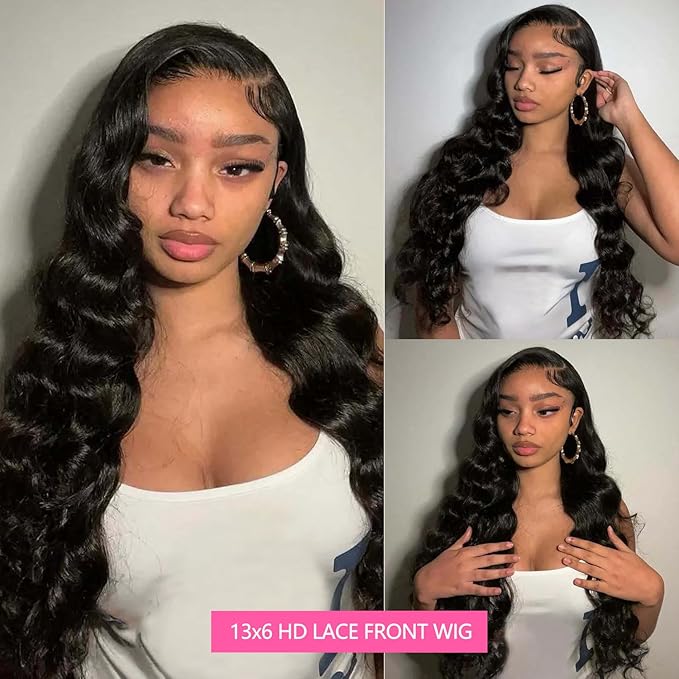 24 Inch 13x6 Lace Front Wigs Human Hair 200 Density Body Wave HD Lace Front Wigs Human Hair Pre Plucked Natural Color Glueless Wig 100% Virgin Human Hair Lace Front Wigs for Women